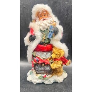 K's Collection Santa Claus Figurine Teddy Bear Nutcracker Faux Fur Trim 6"